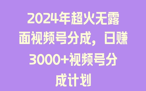 2024年超火无露面视频号分成，日赚3000+视频号分成计划 - 塑业网