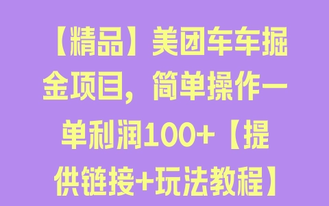 【精品】美团车车掘金项目，简单操作一单利润100+【提供链接+玩法教程】 - 塑业网