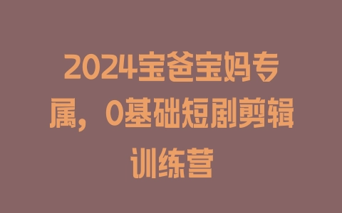 2024宝爸宝妈专属，0基础短剧剪辑训练营 - 塑业网