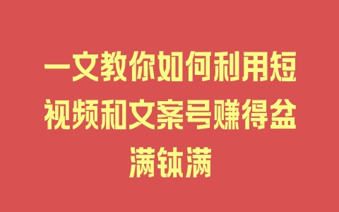 一文教你如何利用短视频和文案号赚得盆满钵满 - 塑业网