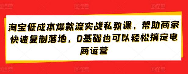 淘宝低成本爆款流实战私教课，帮助商家快速复制落地，0基础也可以轻松搞定电商运营 - 塑业网