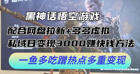 黑神话悟空游戏配合网盘拉新+多多虚拟+私域日变现3k+赚快钱方法，一鱼多吃蹭热点多重变现【揭秘】 - 塑业网