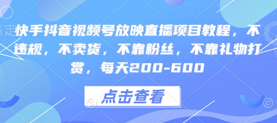 快手抖音视频号放映直播项目教程，不违规，不卖货，不靠粉丝，不靠礼物打赏，每天200-600 - 塑业网