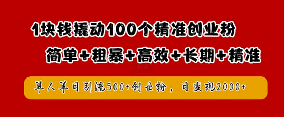 1块钱撬动100个精准创业粉，简单粗暴高效长期精准，单人单日引流500+创业粉，日变现2k【揭秘】 - 塑业网