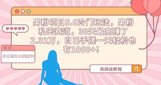 男粉项目5.0冷门玩法，男粉私密赛道，30天最高赚了2.32万，自己手搓一天轻松也有1000+【揭秘】